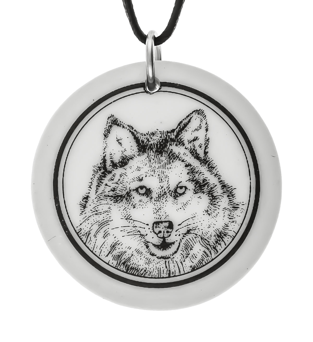 Gray Wolf Totem Round Handmade Porcelain Pendant
