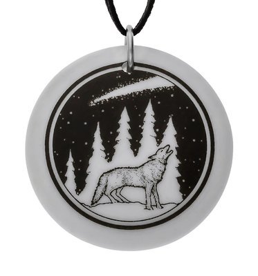 Gray Wolf Totem Round Handmade Porcelain Pendant