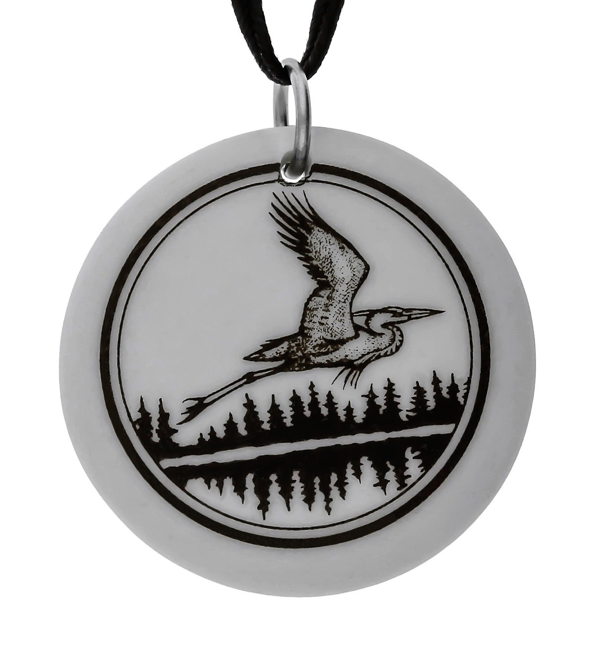 Great Blue Heron Totem Round Handmade Porcelain Pendant