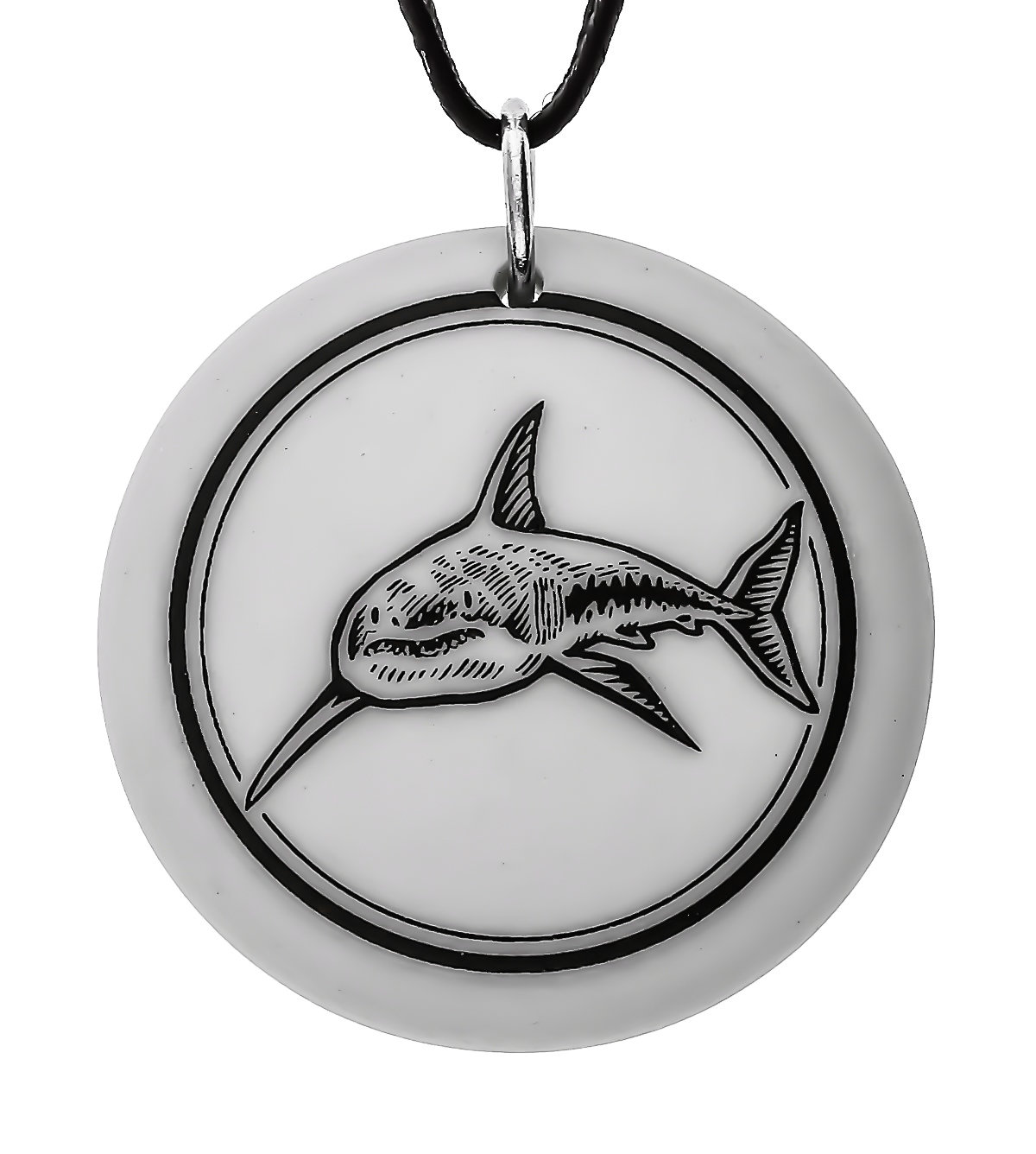 Great White Shark Totem Round Handmade Porcelain Pendant