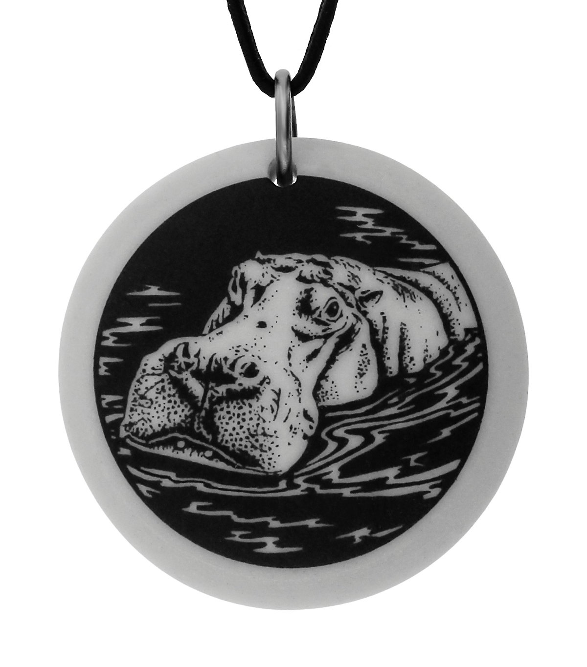 Hippopotamus Totem Round Handmade Porcelain Pendant