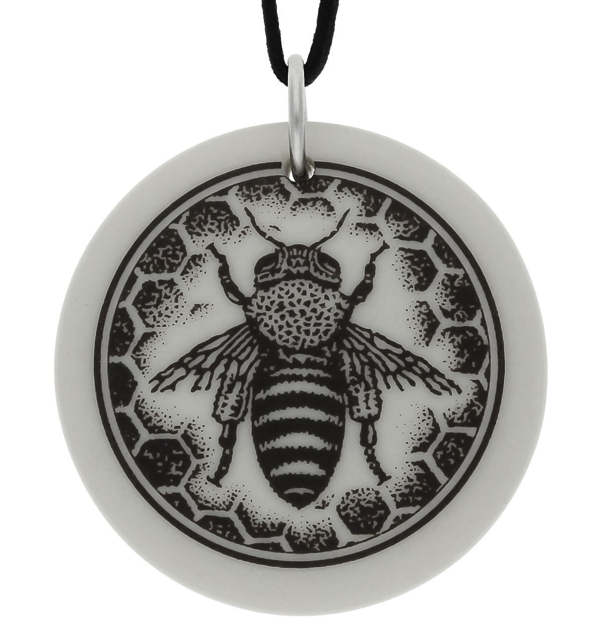 Honey Bee Totem Round Handmade Porcelain Pendant