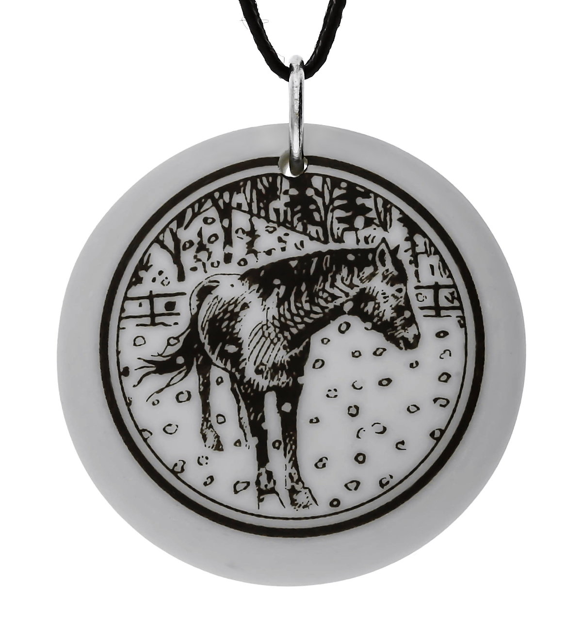 Horse Totem Round Handmade Porcelain Pendant