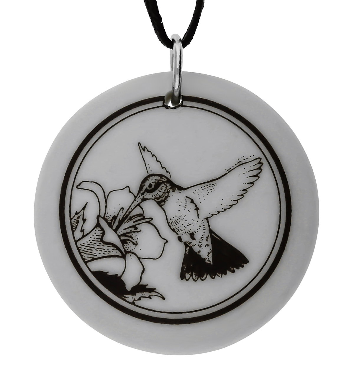 Hummingbird Totem Round Handmade Porcelain Pendant