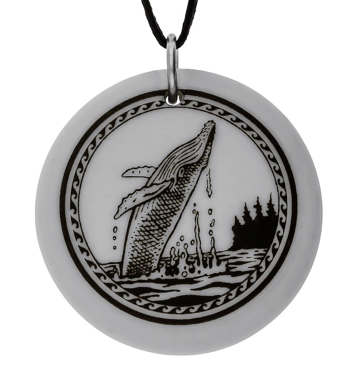 Humpback Whale Totem Round Handmade Porcelain Pendant