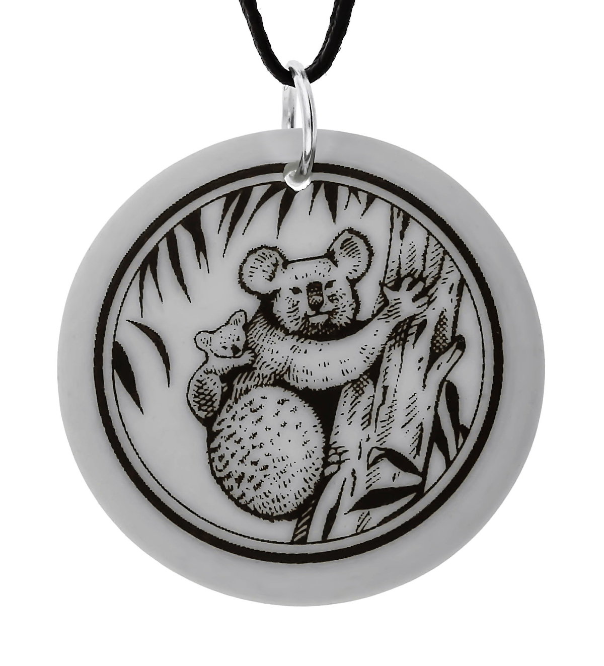 Koala Totem Round Handmade Porcelain Pendant