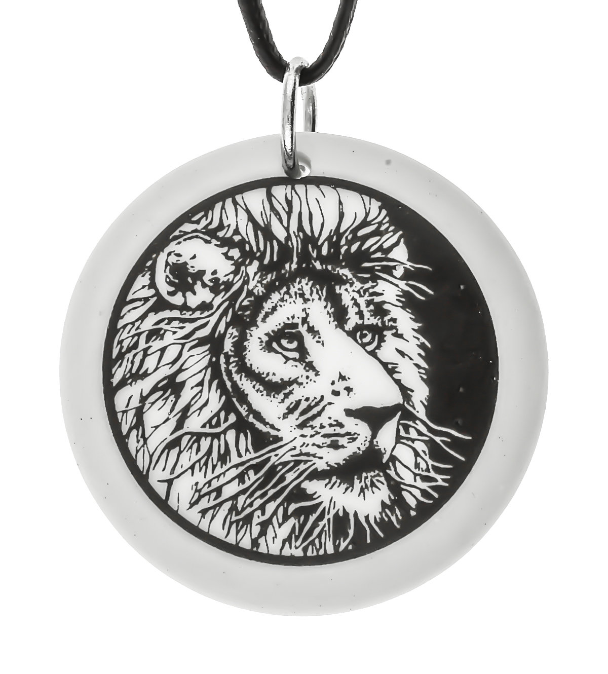 Lion Totem Round Handmade Porcelain Pendant