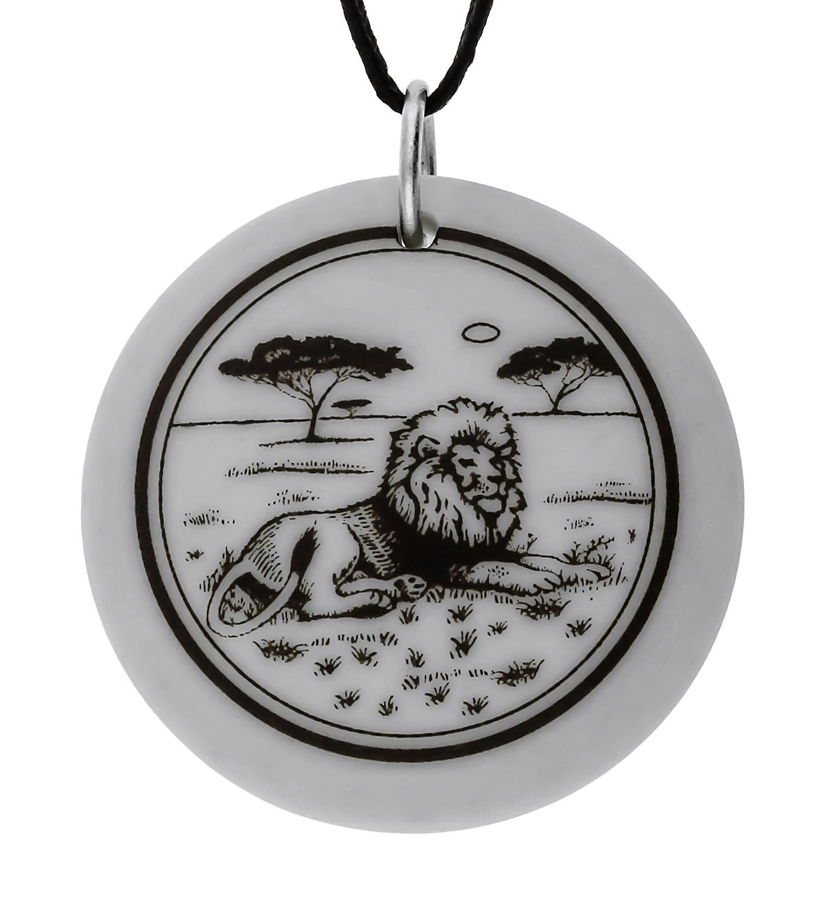 Lion Totem Round Handmade Porcelain Pendant