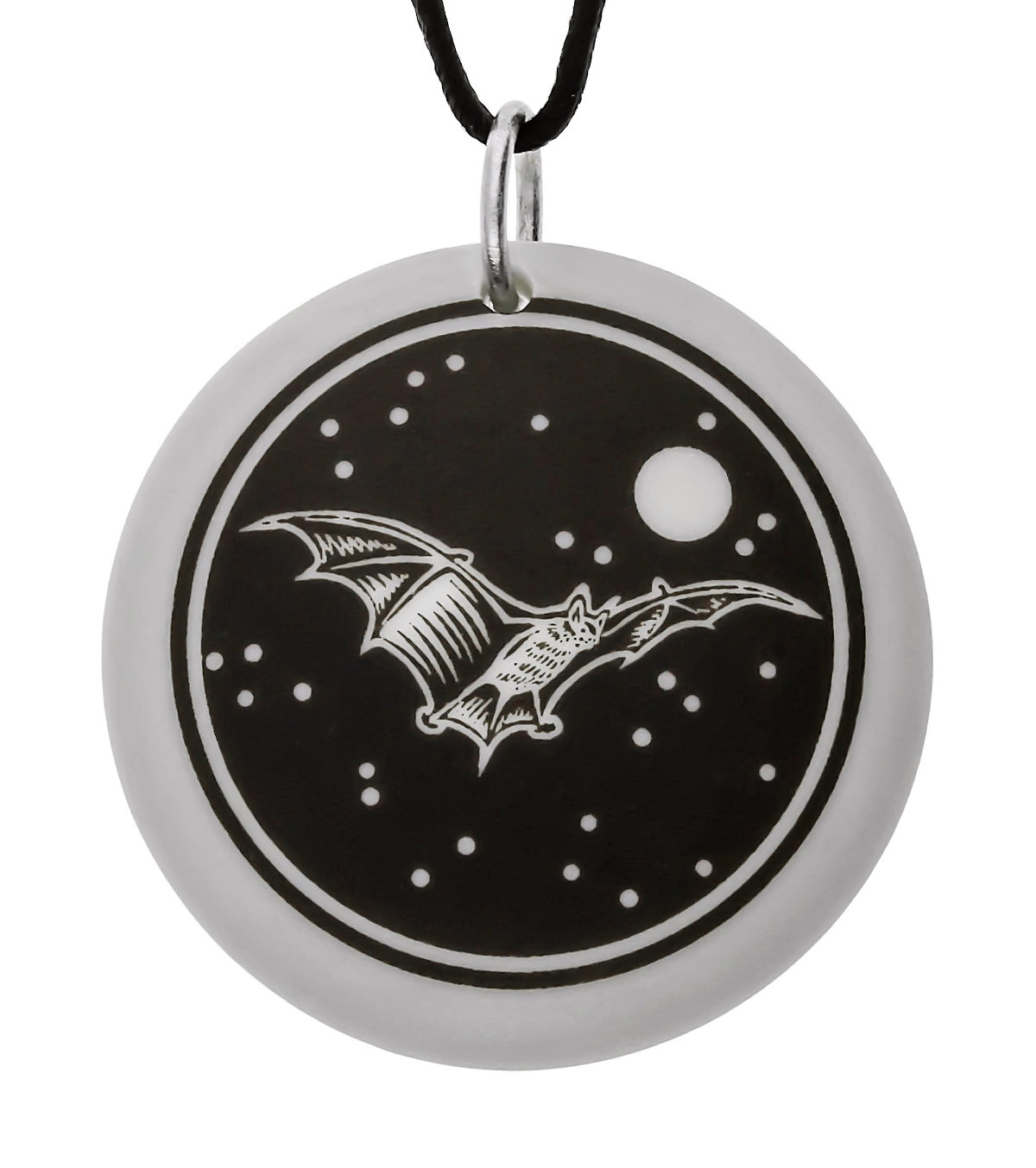 Brown Bat Totem Round Handmade Porcelain Pendant
