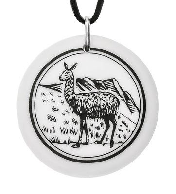 Llama Totem Round Handmade Porcelain Pendant Llama Totem Round Handmade Porcelain Pendant