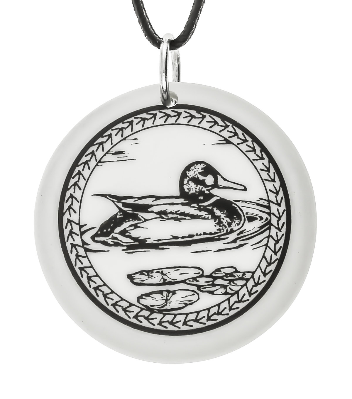 Mallard Duck Totem Round Handmade Porcelain Pendant
