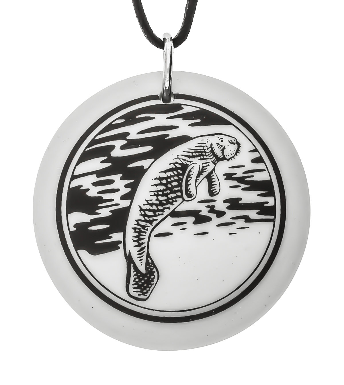 Manatee Totem Round Handmade Porcelain Pendant