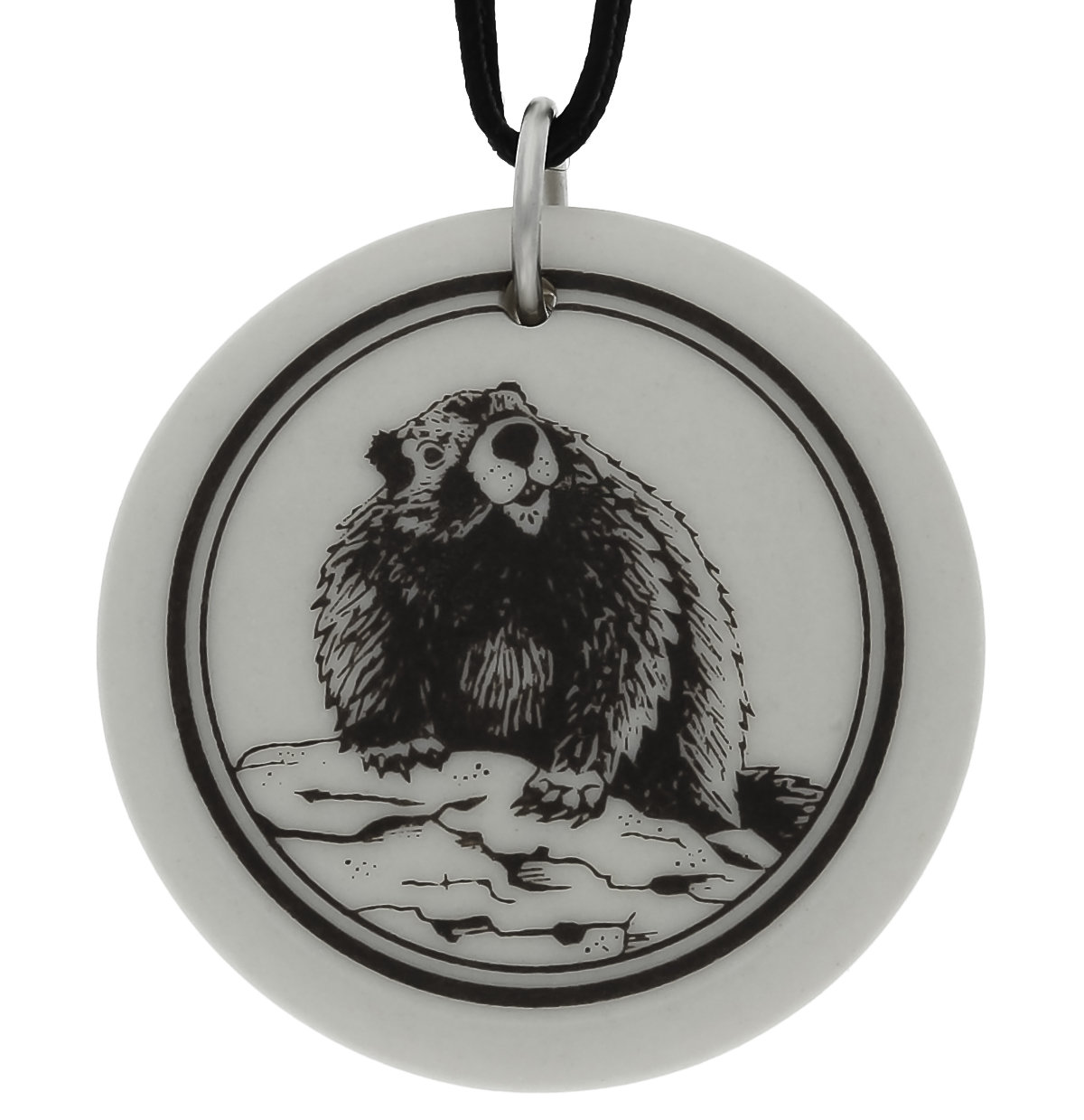 Marmot Whistle Pigs Totem Round Handmade Porcelain Pendant
