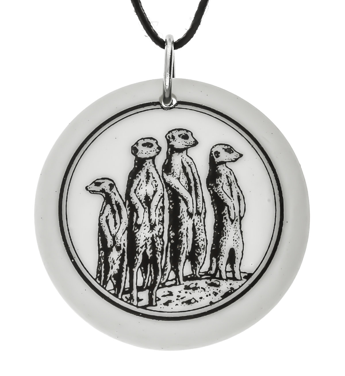 Meerkat Totem Round Handmade Porcelain Pendant