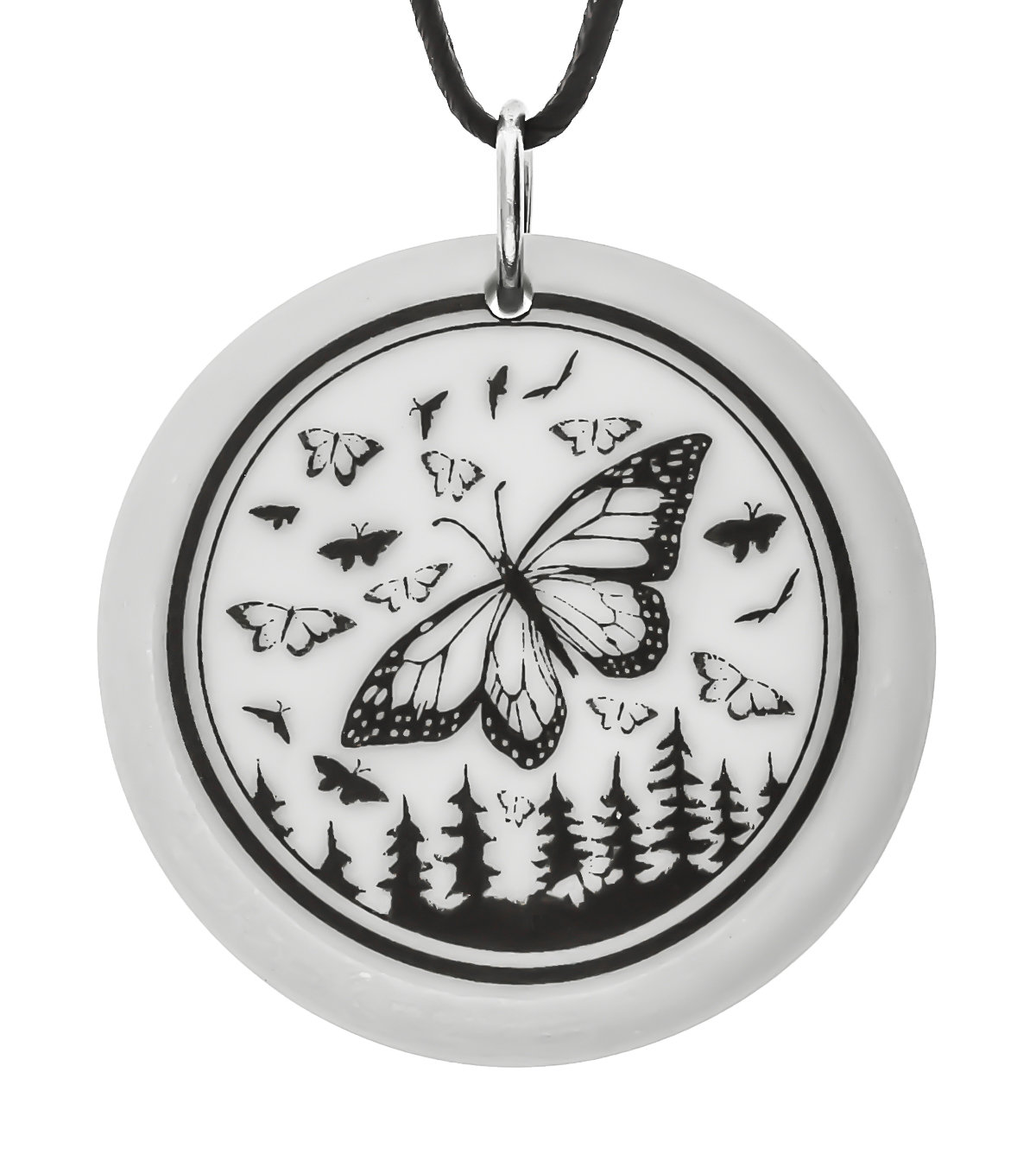 Monarch Butterfly Totem Round Handmade Porcelain Pendant