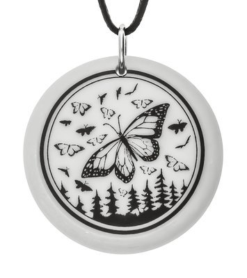 Monarch Butterfly Totem Round Handmade Porcelain Pendant Monarch Butterfly Totem Round Handmade Porcelain Pendant
