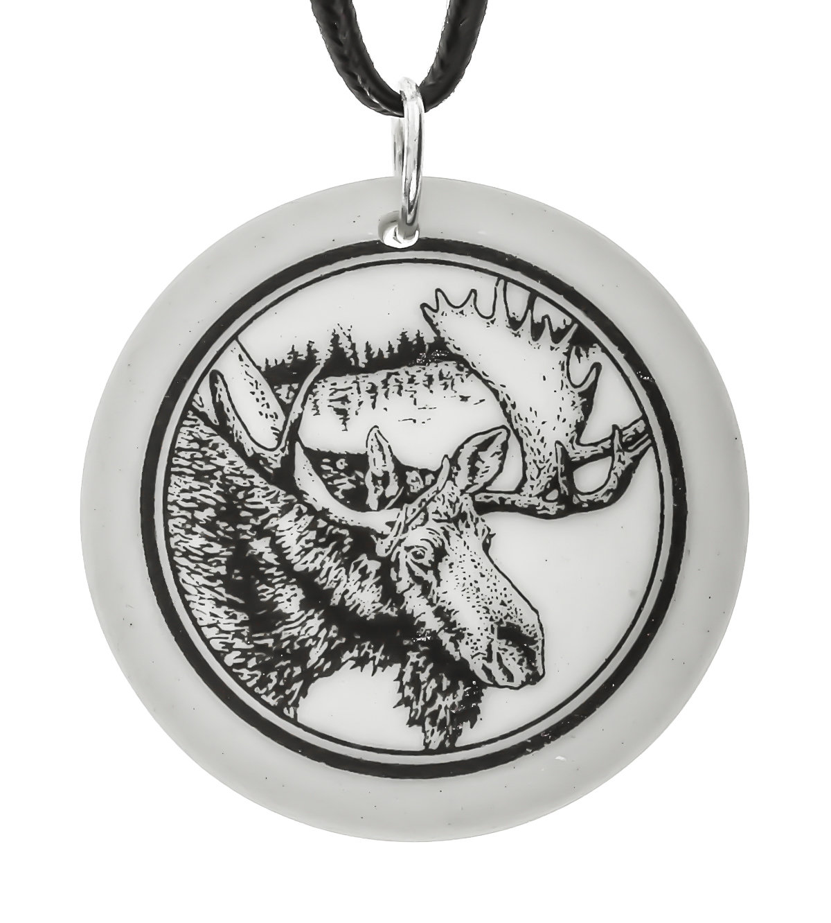 Moose Totem Round Handmade Porcelain Pendant