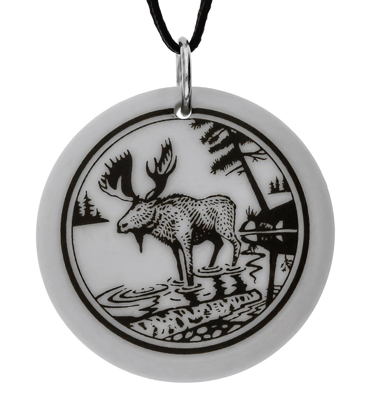 Moose Totem Round Handmade Porcelain Pendant