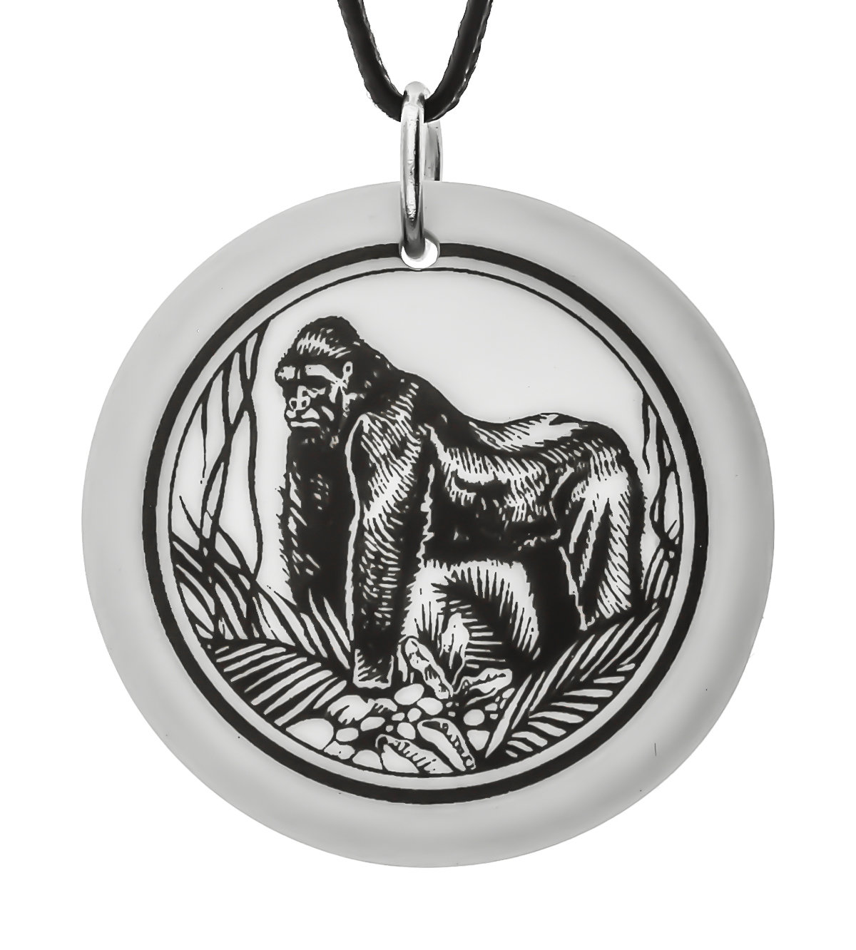Mountain Gorilla Totem Round Handmade Porcelain Pendant