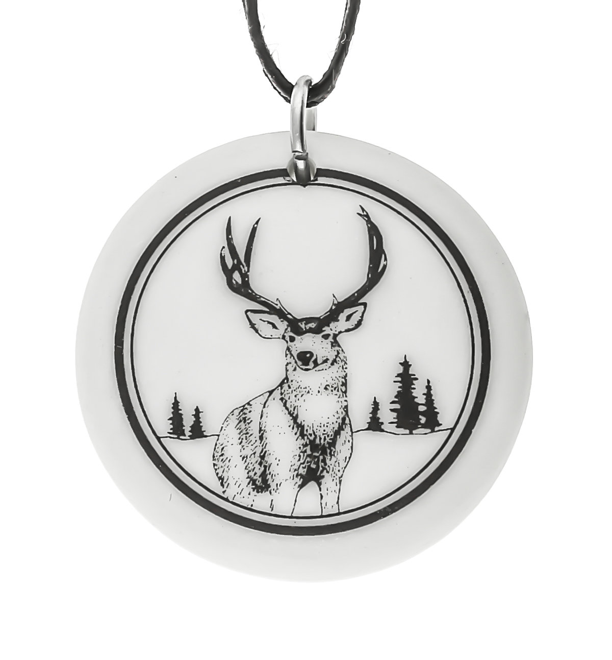 Mule Deer Totem Round Handmade Porcelain Pendant