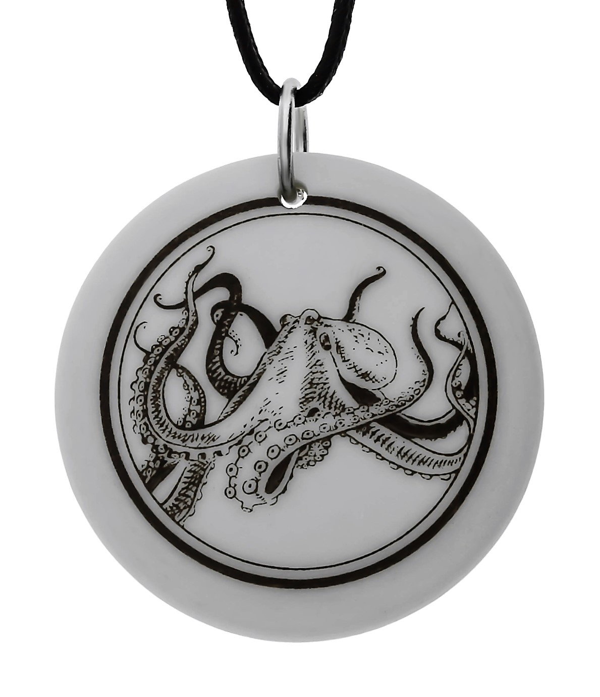 Octopus Totem Round Handmade Porcelain Pendant