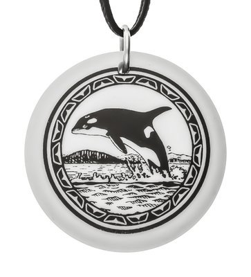 Orca Whale Totem Round Handmade Porcelain Pendant