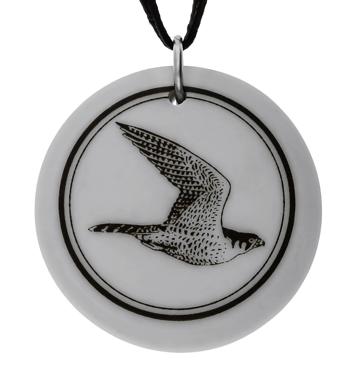 Peregrine Falcon Totem Round Handmade Porcelain Pendant