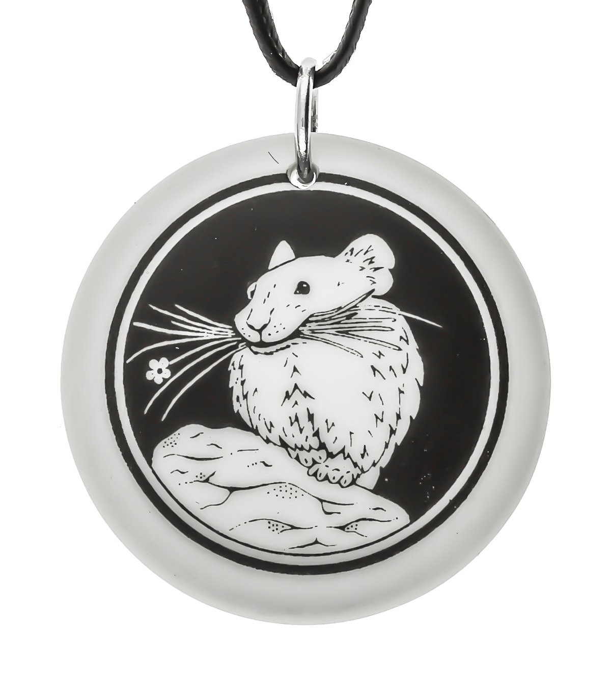 Pika / Mouse Hare / Rock Rabbit Totem Round Handmade Porcelain Pendant