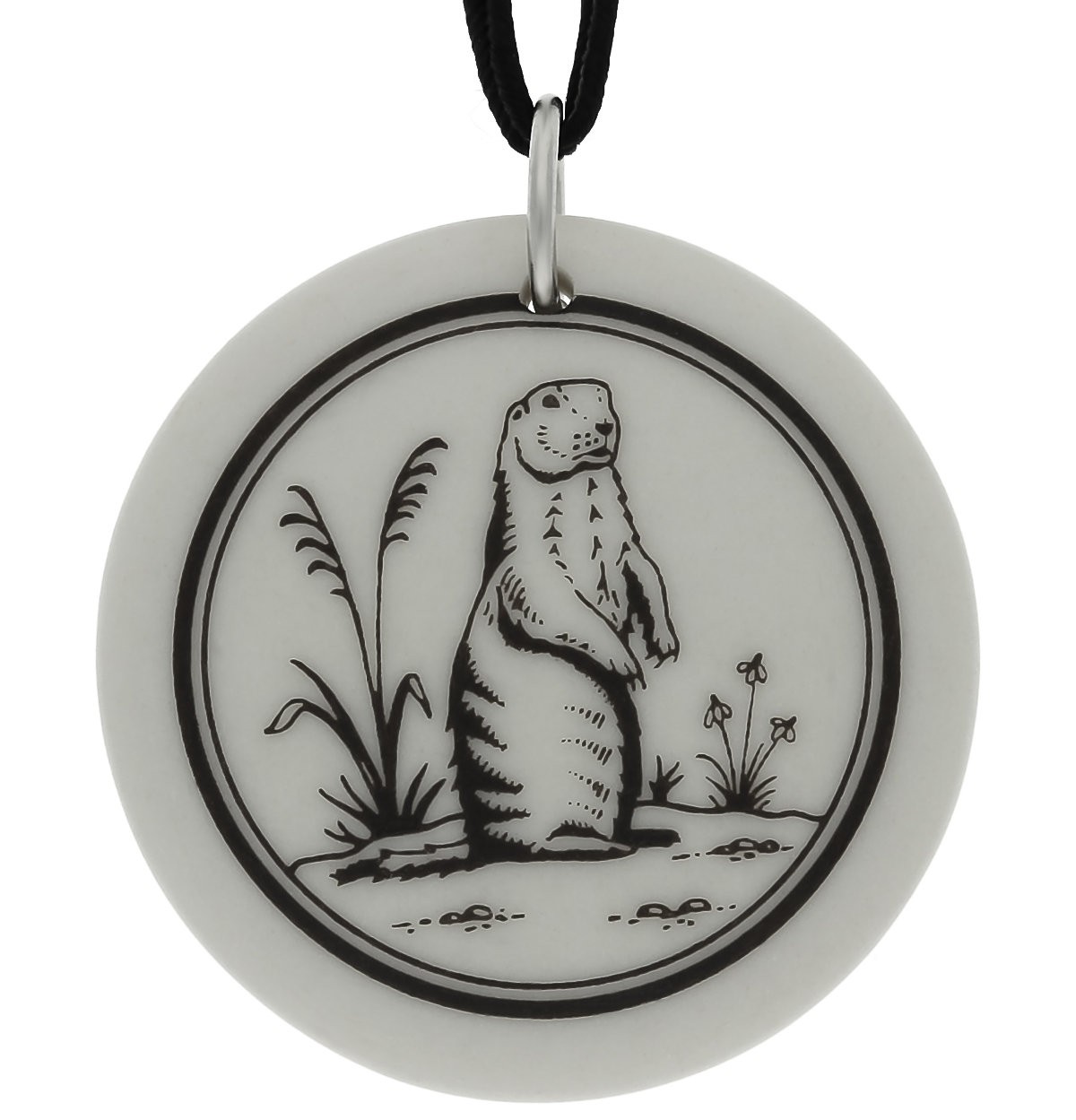 Prairie Dog Totem Round Handmade Porcelain Pendant