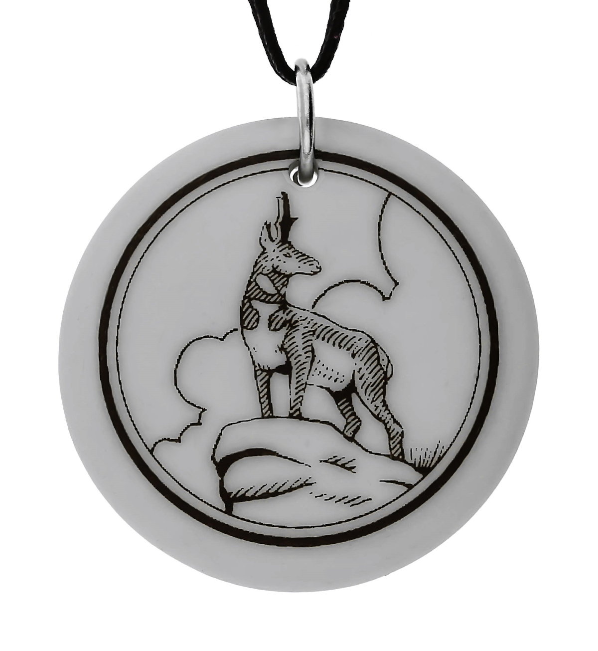Pronghorn Antelope Totem Round Handmade Porcelain Pendant