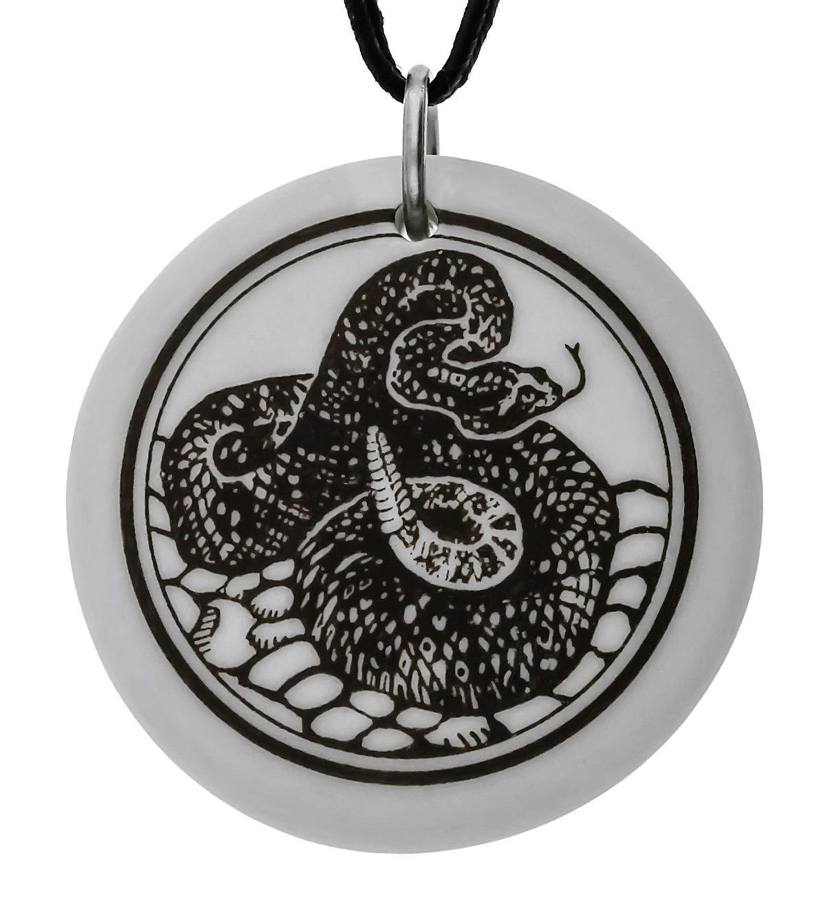 Rattlesnake Totem Round Handmade Porcelain Pendant