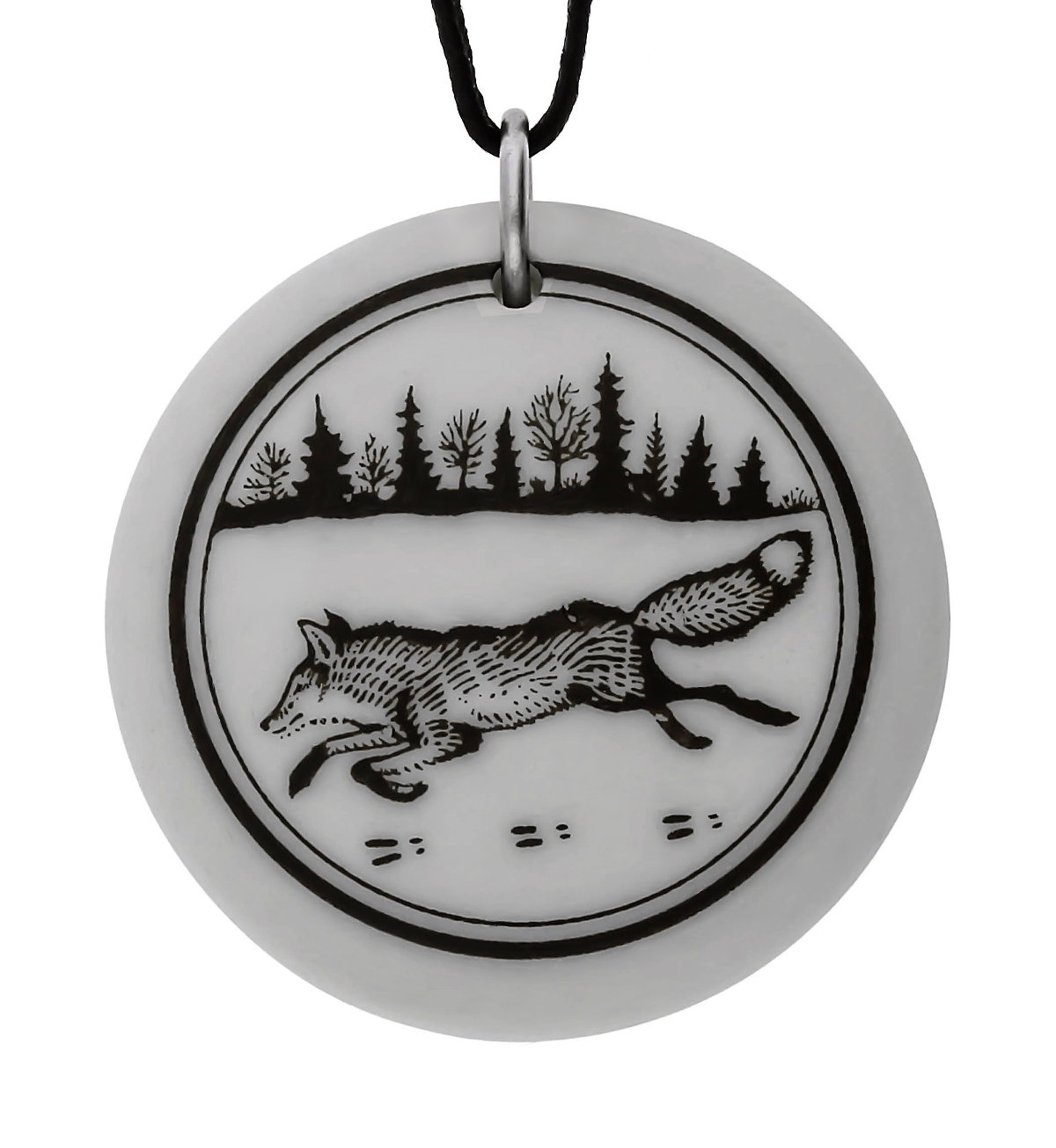 Fox Totem Round Handmade Porcelain Pendant