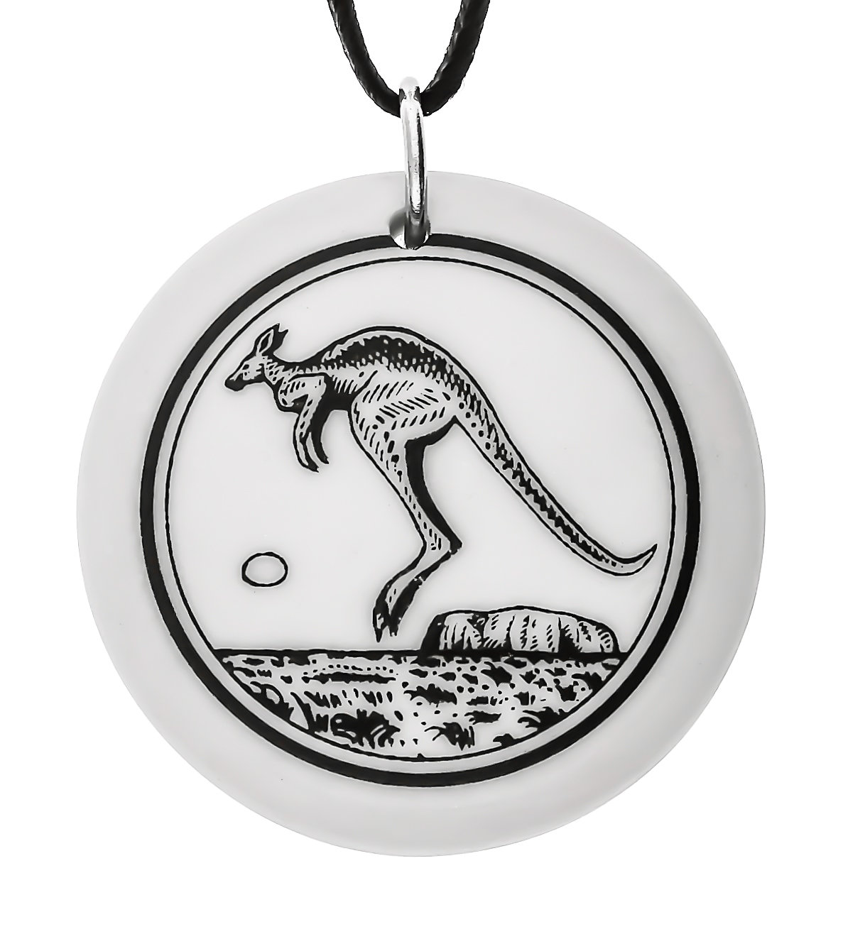 Kangaroo Totem Round Handmade Porcelain Pendant