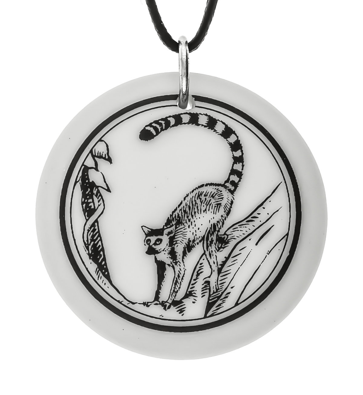 Ring-Tailed Lemur Totem Round Handmade Porcelain Pendant