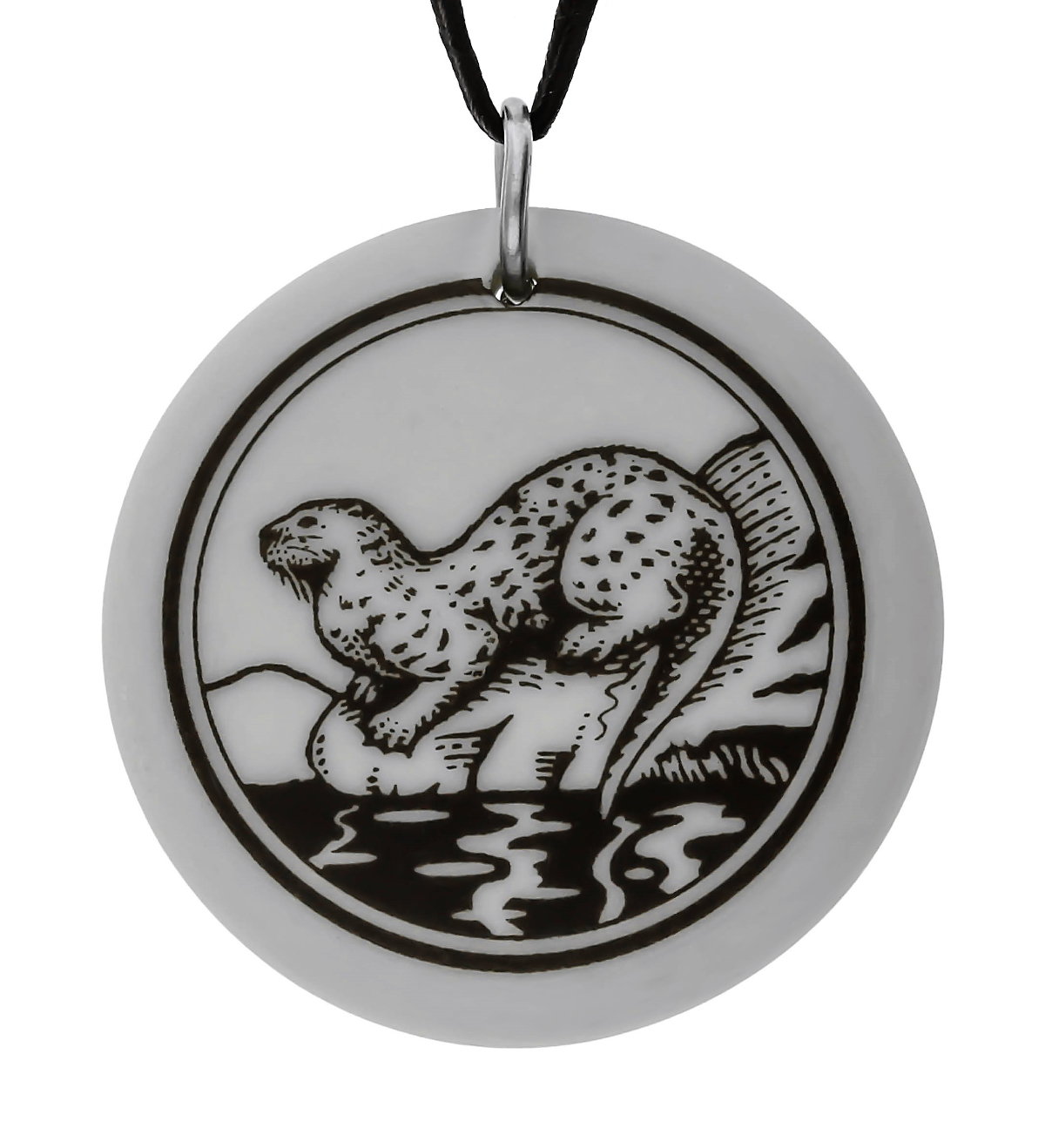 River Otter Totem Round Handmade Porcelain Pendant