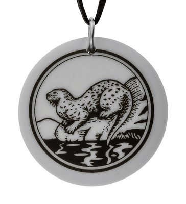 River Otter Totem Round Handmade Porcelain Pendant