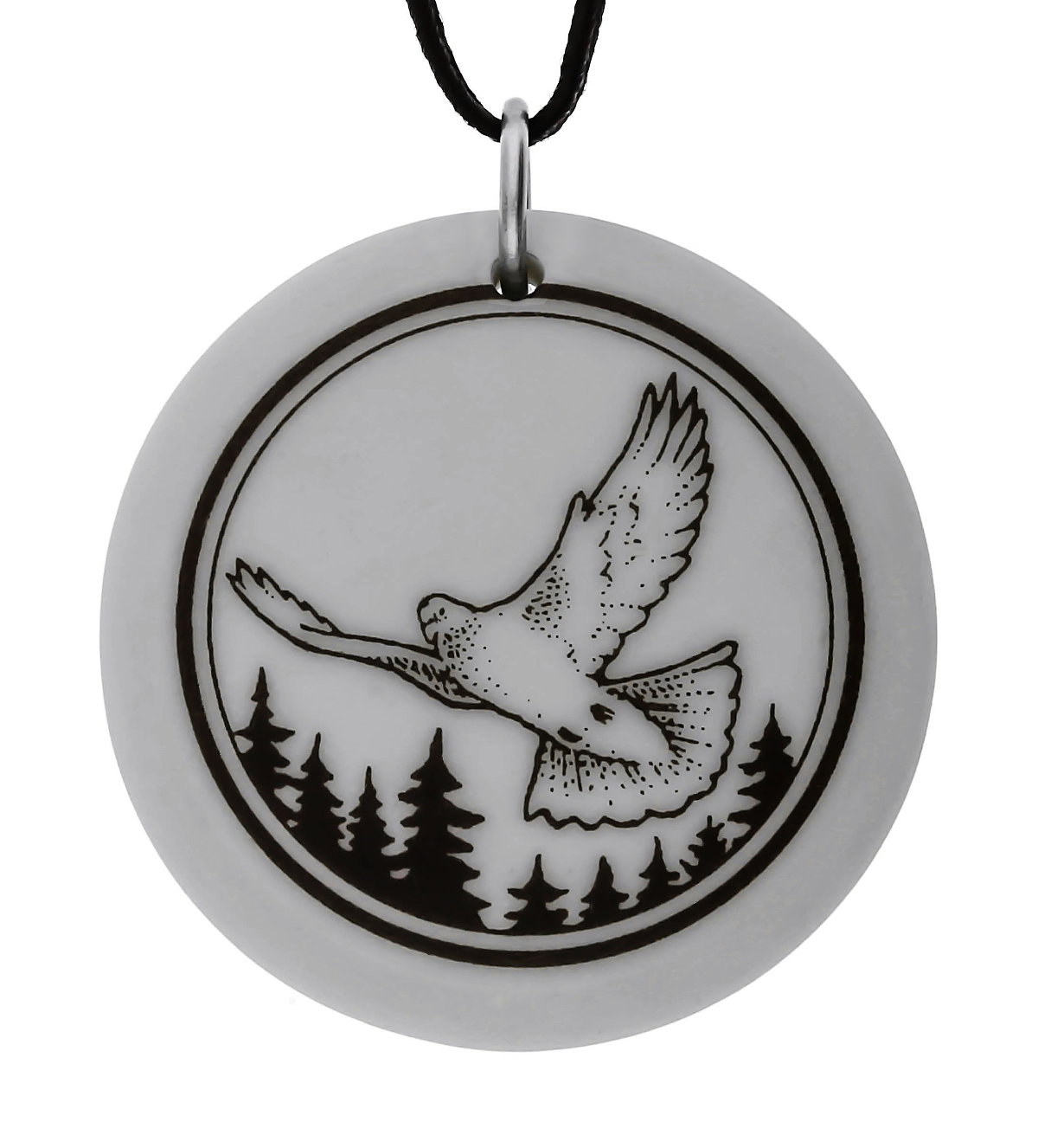 Rock Dove Totem Round Handmade Porcelain Pendant