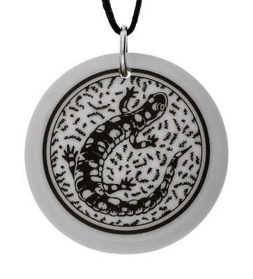 Salamander Totem Round Handmade Porcelain Pendant