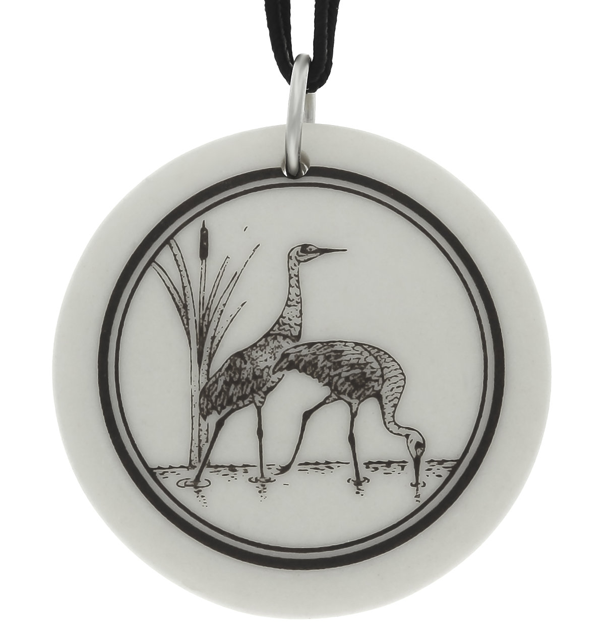 Sandhill Crane Couple Totem Round Handmade Porcelain Pendant