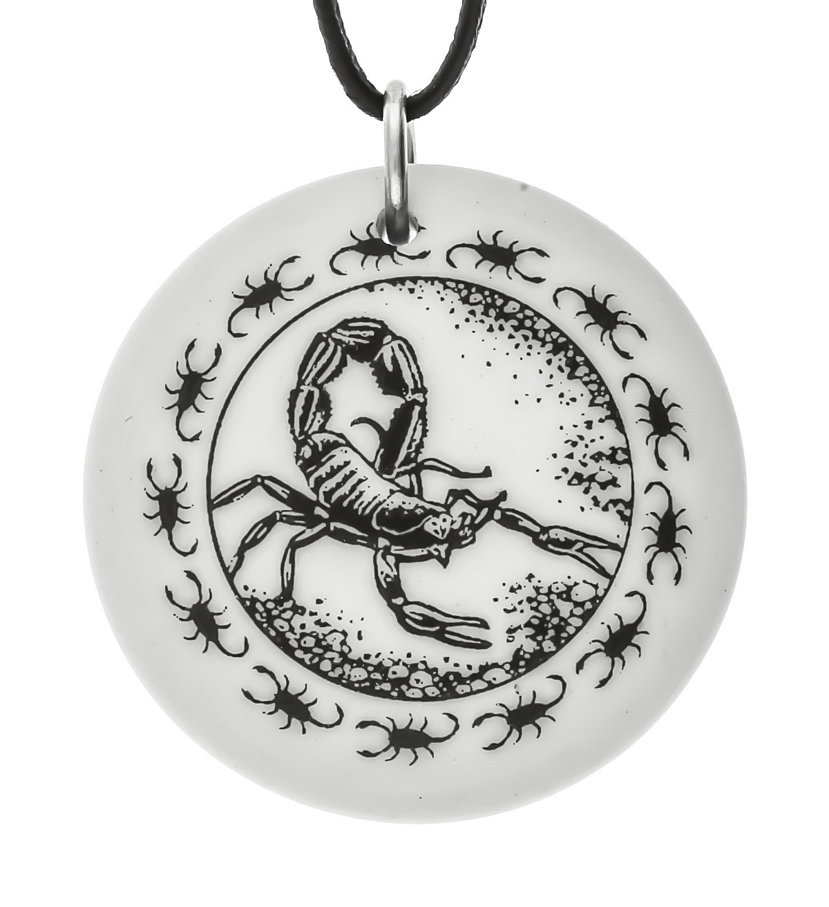 Scorpion Totem Round Handmade Porcelain Pendant