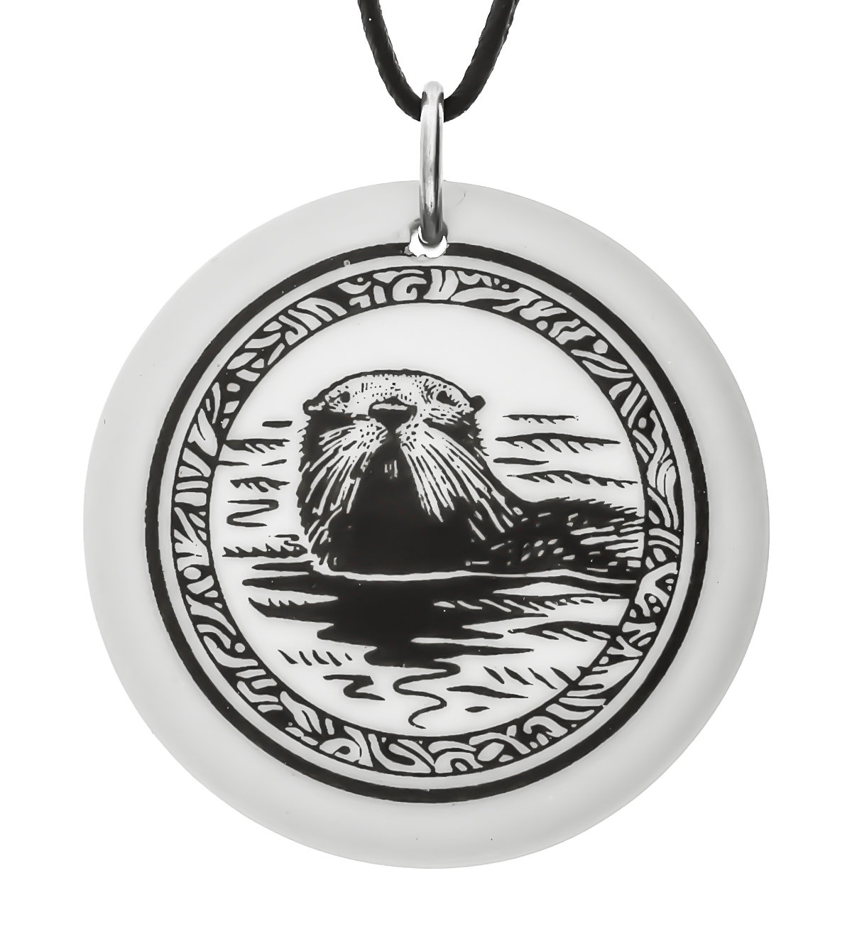 Sea Otter Totem Round Handmade Porcelain Pendant