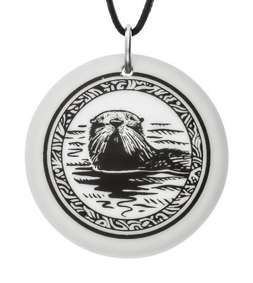 Sea Otter Totem Round Handmade Porcelain Pendant Sea Otter Totem Round Handmade Porcelain Pendant