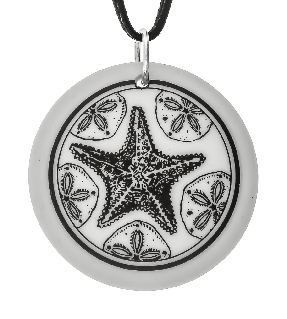 Sea Stars (Starfish) Totem Round Handmade Porcelain Pendant