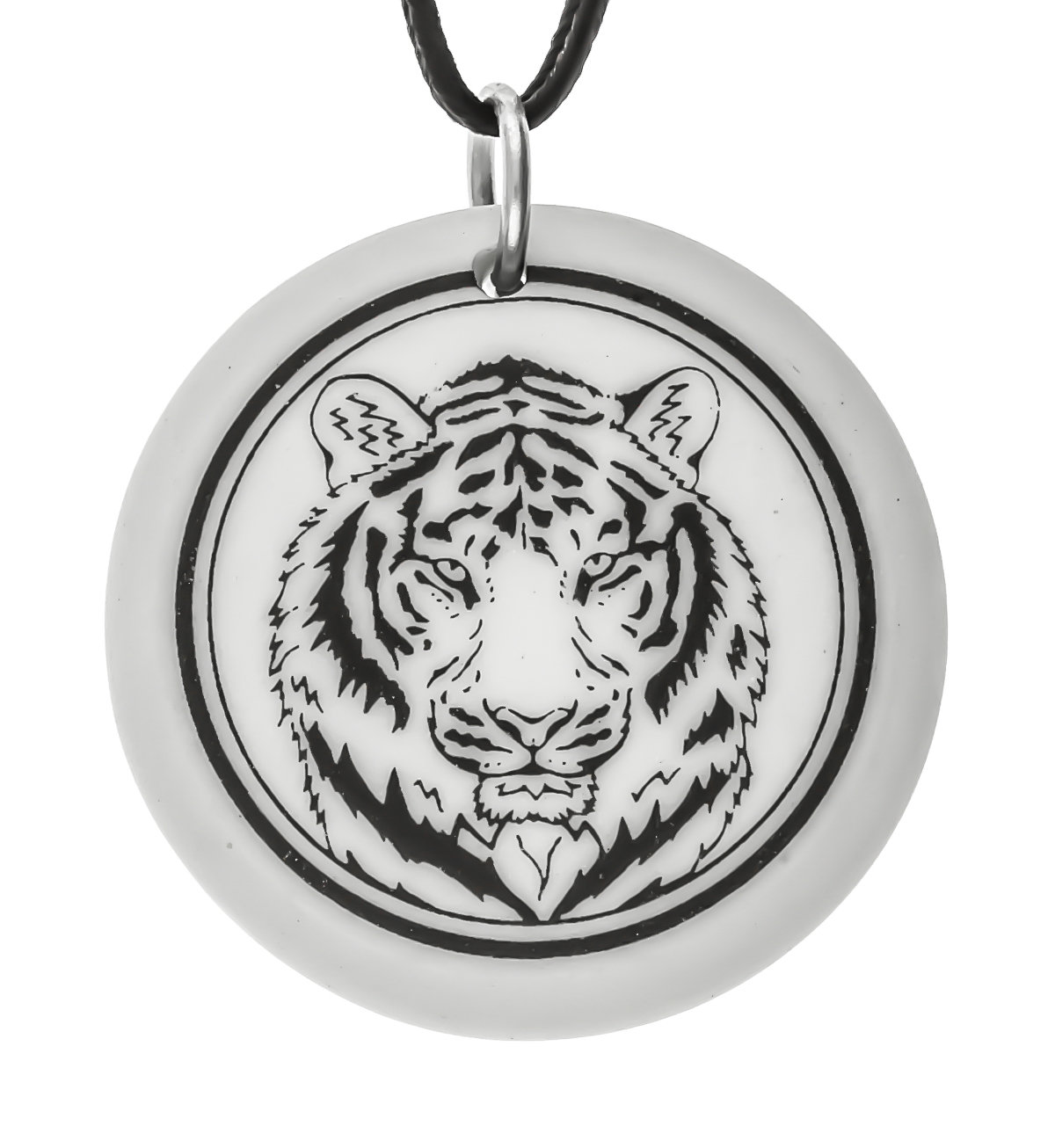 Siberian Tiger Totem Round Handmade Porcelain Pendant