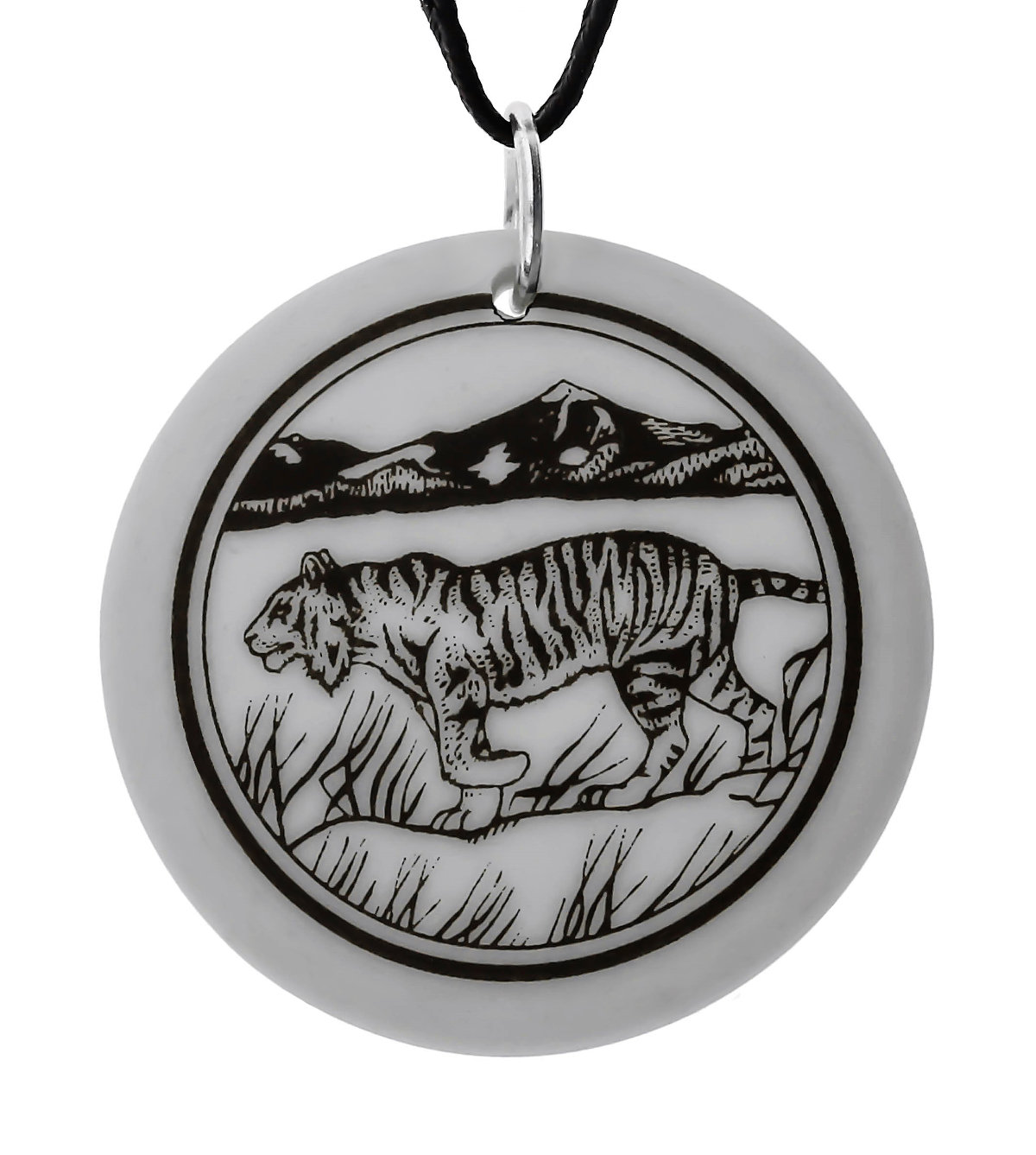 Siberian Tiger Totem Round Handmade Porcelain Pendant