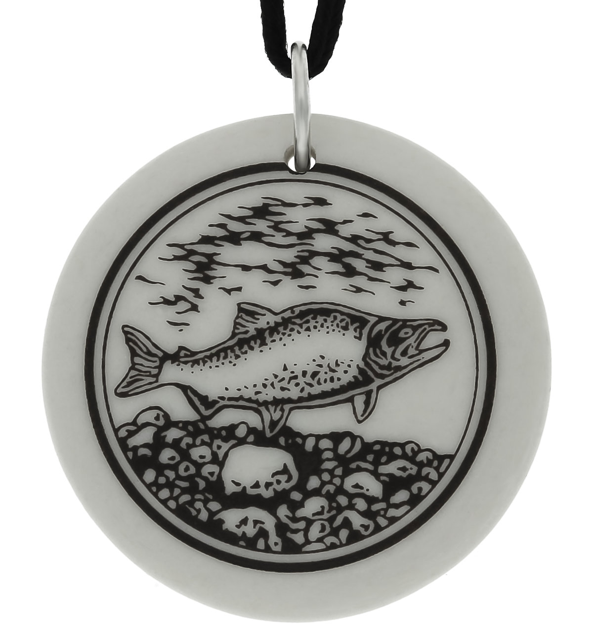 Sockeye Salmon Totem Round Handmade Porcelain Pendant
