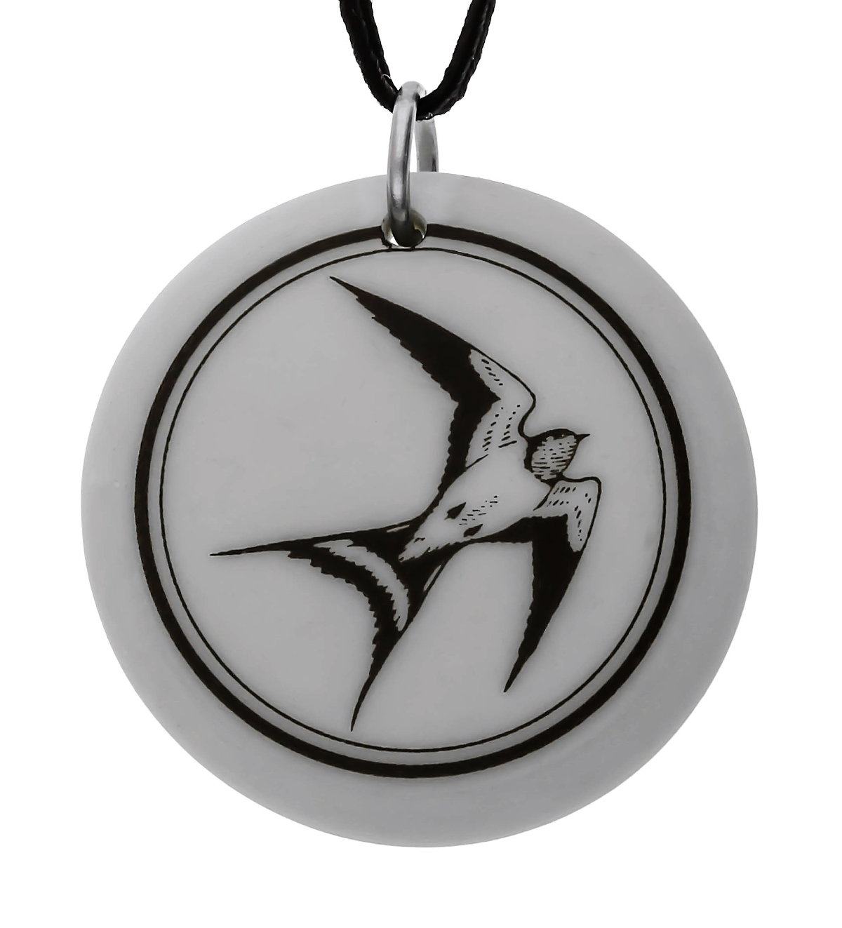 Swallow Totem Round Handmade Porcelain Pendant