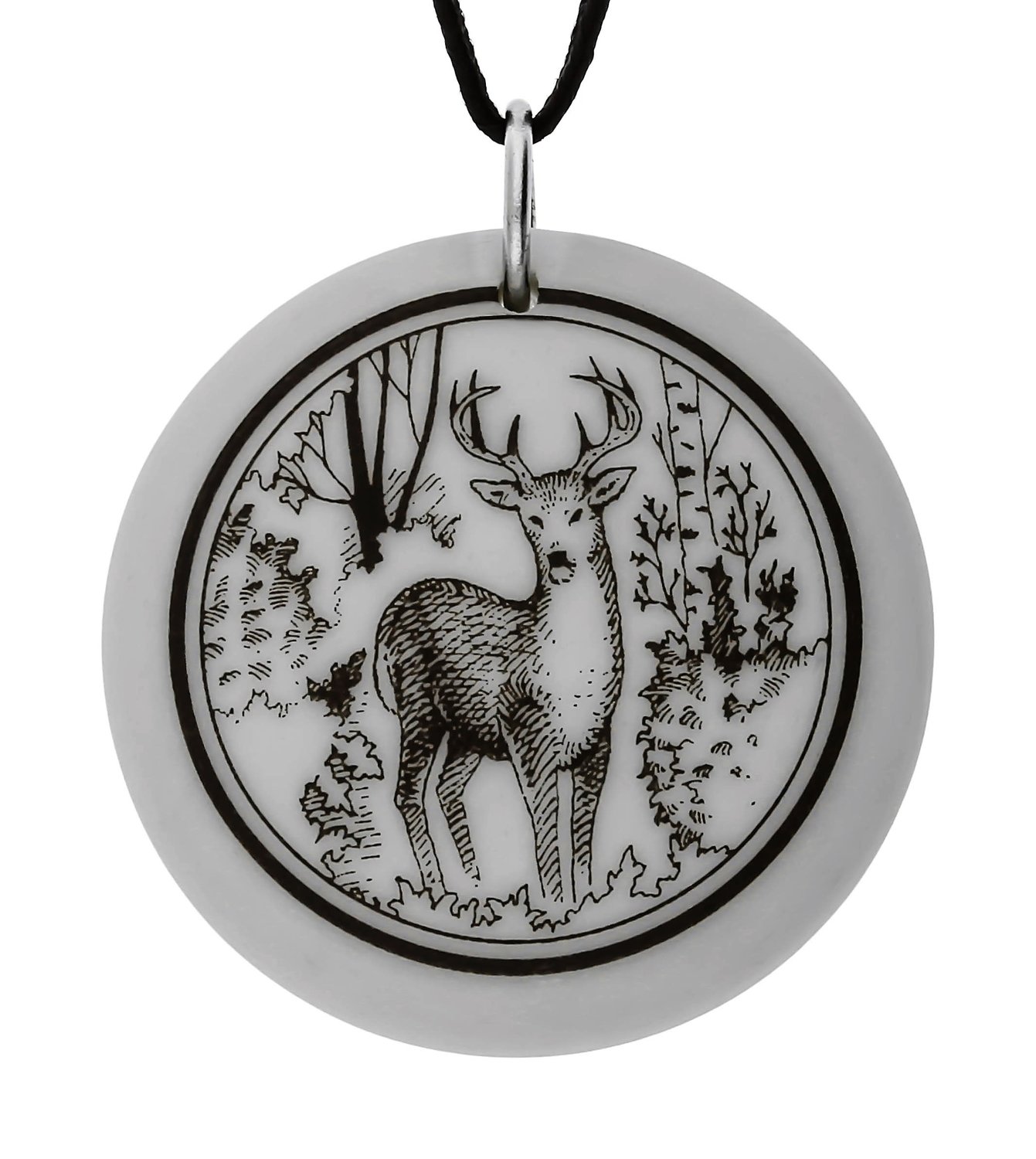 Whitetail Deer Totem Round Handmade Porcelain Pendant