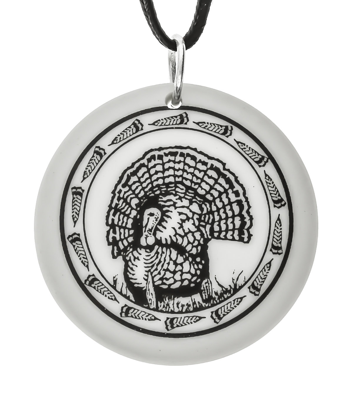 Wild Turkey Totem Round Handmade Porcelain Pendant