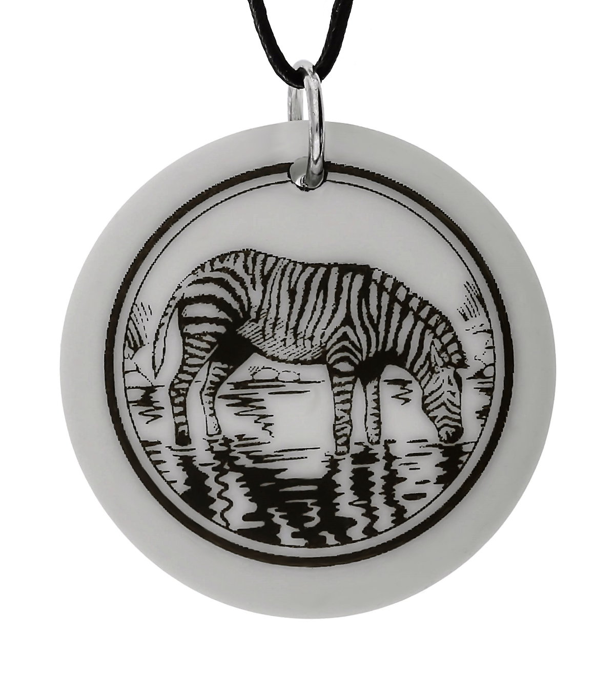Zebra Totem Round Handmade Porcelain Pendant
